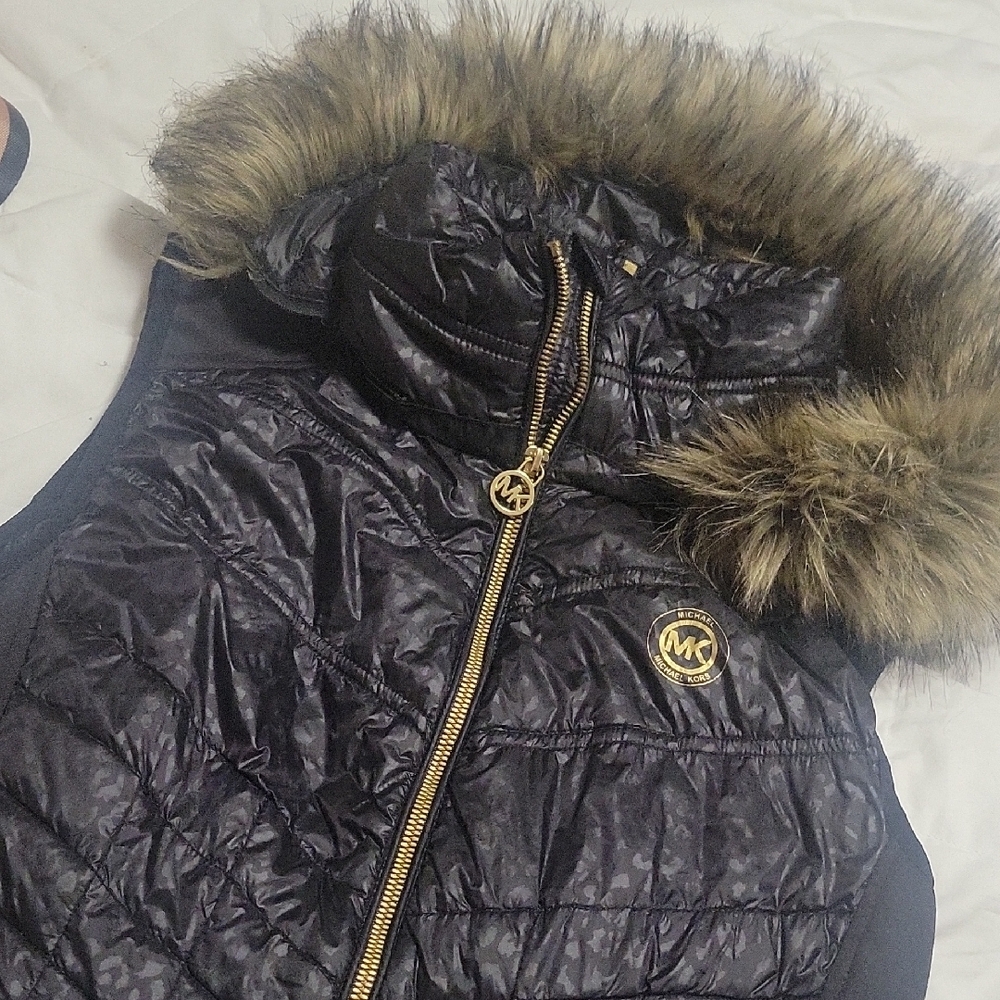 MICHAEL Michael Kors Black Quilted Vest with Gold Zipper